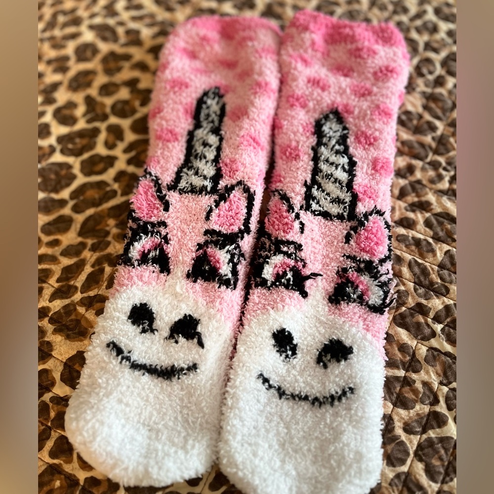 Pink Fluffy Fuzzy Unicorn Ladies socks